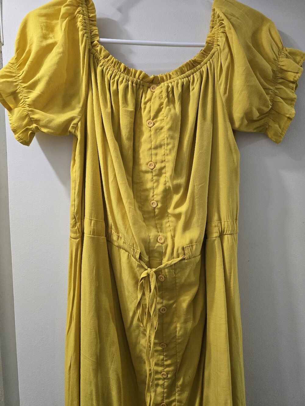 No Boundaries Yellow Button-Front Midi Dress with Tie